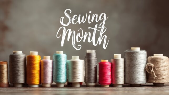 Sewing month celebration with colorful threads for crafting and creative projects,National Sewing Month