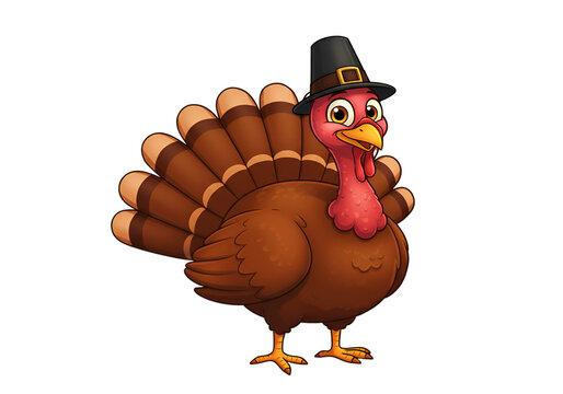 Cute Cartoon Turkey Illustration Isolated On A Black Background