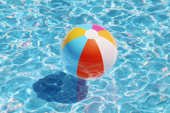Beach ball floating in clear blue pool water - Powered by Adobe