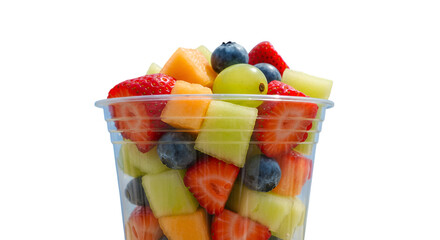 Delicious Assortment Of Fresh Cut Fruit In Transparent Cup On Black Background