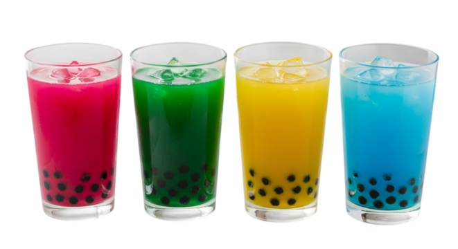 Colorful Boba Bubble Tea Drinks Illustration On Transparent Background
