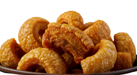 Delicious Crispy Fried Pork Pile Isolated PNG Food Photo in Golden Brown Color