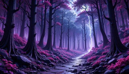 Fototapeta premium A path through a mystical, enchanted forest.