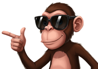 Cute Monkey Smiling And Pointing With Sunglasses Isolated Illustration