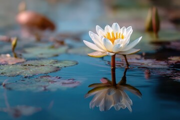 A lovely white lotus flower at the lake s center