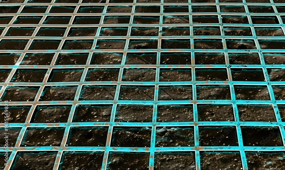 Poster abstract metallic grid pattern with square openings for modern industrial design