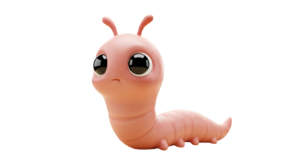 Cute Pink Cartoon Worm 3D Render Isolated On Transparent Background