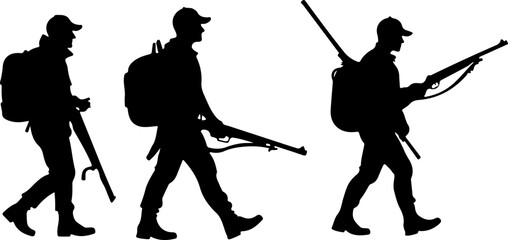 Obraz premium Hunting Man Silhouette Vector | Hunter with Gun Icon Design