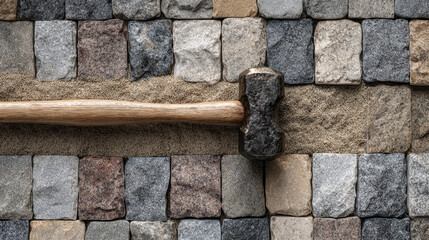 Crafting a beautiful outdoor space through the meticulous laying of cobblestone pavement with sand and a sledgehammer