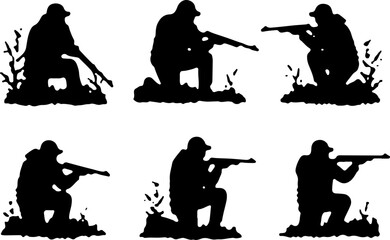 Hunting Man Silhouette Vector | Hunter with Gun Icon Design