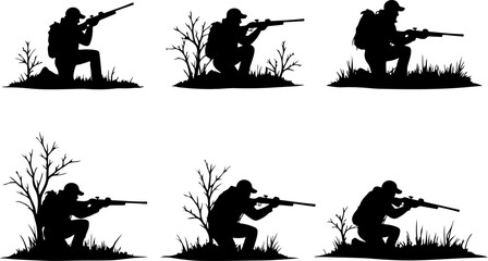 Hunting Man Silhouette Vector | Hunter with Gun Icon Design