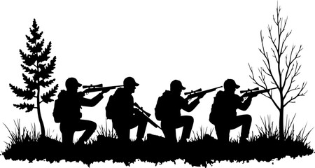 Hunting Man Silhouette Vector | Hunter with Gun Icon Design