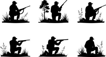 Hunting Man Silhouette Vector | Hunter with Gun Icon Design