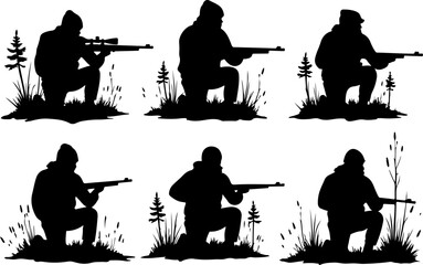 Hunting Man Silhouette Vector | Hunter with Gun Icon Design
