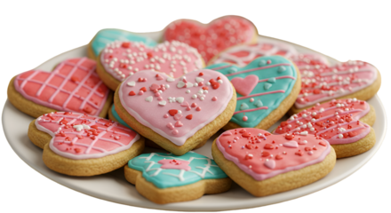 Delicious Heart Cookies Dessert Illustration Over White Plate Isolated Photo