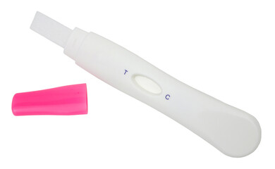 Single use ovulation test for testing surge in luteinising hormone in urine isolated on a white...