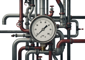 Detailed 3D Illustration Of Pipes System With Gauge On Isolated Background
