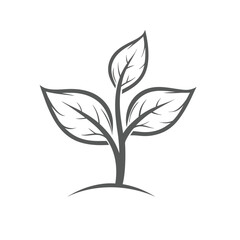 Simple grey outline of a plant with three leaves growing from the ground growth leaf