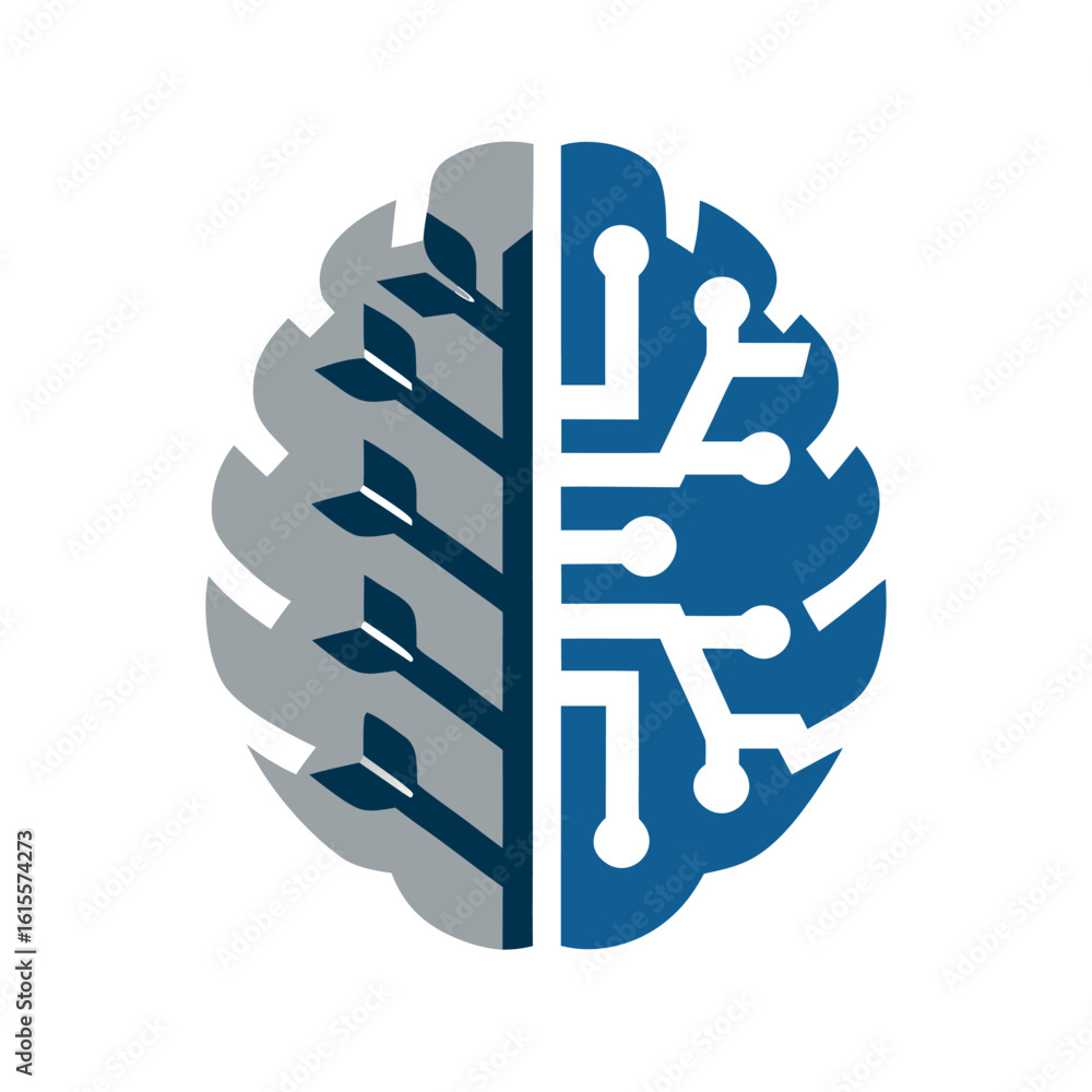 Poster abstract brain logo design with leaf element representing intelligence and nature