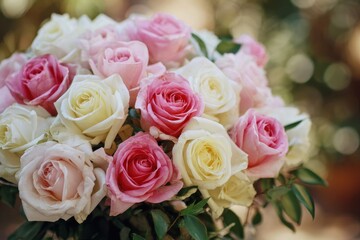 Bouquet of pink and white roses