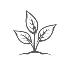 Simple grey outline of a young plant growing from the ground sprout seedling