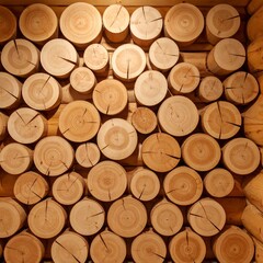 Wooden logs wall close-up