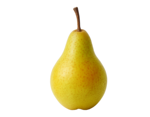 Single whole pear with fuzzy skin for food packaging, healthy diet visuals, or tropical designs