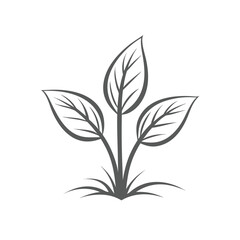Simple Stylized Grey Plant With Three Leaves On White Background leaf sprout