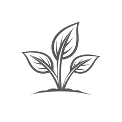 Stylized gray plant sprout with three leaves emerging from soil leaf growth