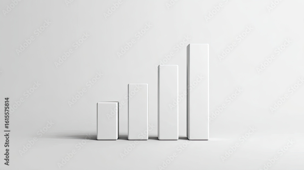 Poster white ascending bar chart with four bars on plain background