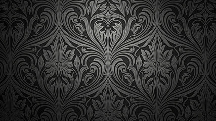 Elegant Dark Gray Damask Wallpaper Texture:  Vintage Floral Pattern Background