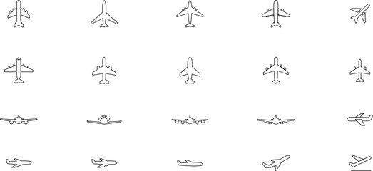Obraz premium Aircraft icon vector set. Plane illustration sign collection. Airplane symbol. Air plane, plane, travel. Vector illustration.