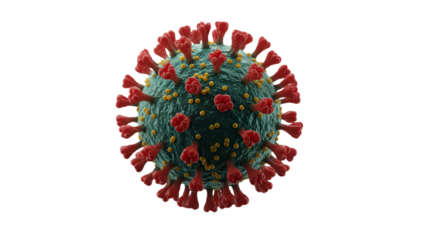 Detailed 3D Render Illustration Of A Coronavirus Cell With Red Spikes On Black Background