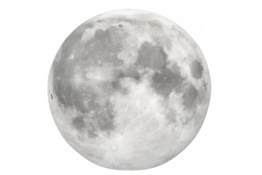 Photorealistic full moon rendering, showcasing intricate lunar surface details against transparent background, ideal for cosmic-themed graphic designs