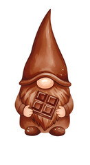 Cute Illustration Of Brown Gnome Holding Chocolate Isolated Background