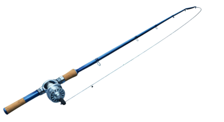 Detailed 3D Illustration Of Blue Fishing Rod With Transparent Background