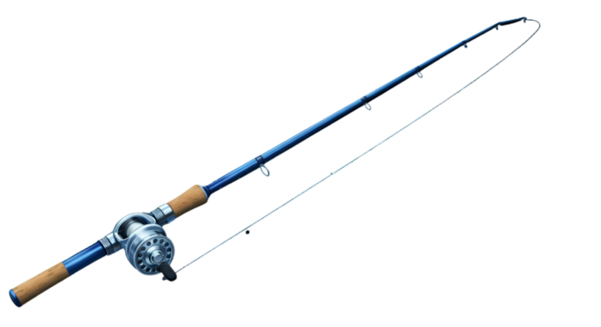 Detailed 3D Illustration Of Blue Fishing Rod With Transparent Background