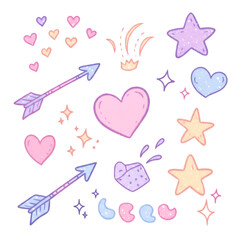 Cute Isolated Illustration of Pastel Hearts Stars and Arrows Transparent