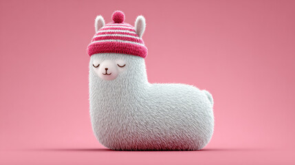 Obraz premium Cute alpaca cartoon, Sleepy cartoon alpaca wearing a nightcap in a whimsical 3D illustration.