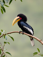Fototapeta premium Black casqued hornbill bird perched on branch