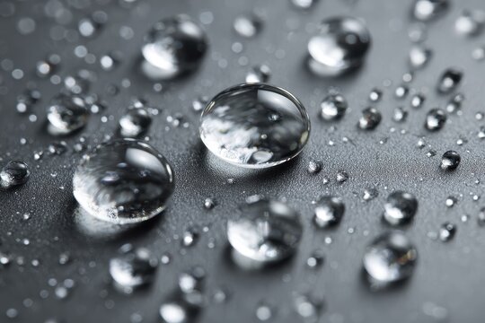 Closeup of droplets on gray surface