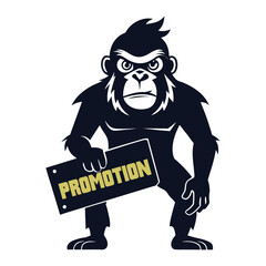Silhouette of Ape Holding Promotion Sign – Marketing, Advertising, Business Growth Vector Design for Sales, Discounts, Campaigns, Branding, and Promotional Events