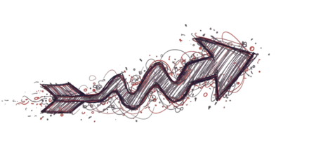 Detailed Arrow Illustration With Sketchy Zigzag Design On Isolated Black Background