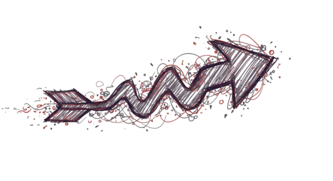 Detailed Arrow Illustration With Sketchy Zigzag Design On Isolated Black Background