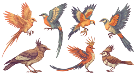 Detailed Pixel Art Illustration Of Birds In Flight Isolated On Black Background