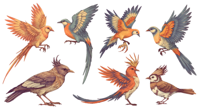 Detailed Pixel Art Illustration Of Birds In Flight Isolated On Black Background