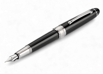Black fountain pen with silver accents on a black background writing instrument