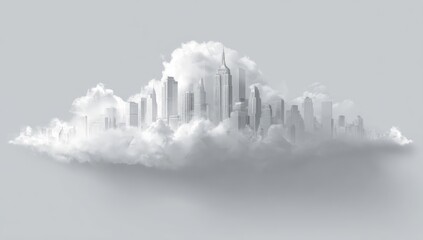 Fototapeta premium City nestled in a large, white cloud