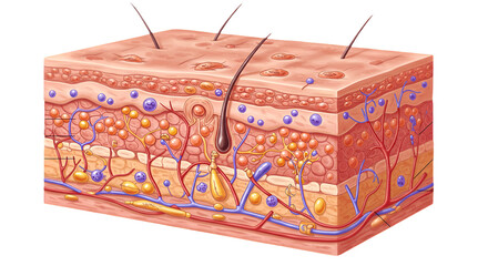 Detailed Skin Anatomy Illustration Showing Layers and Structures
