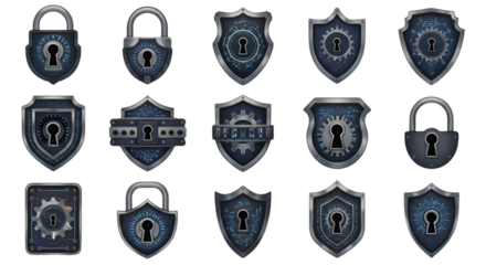 Digital Shield Security Icon Set Illustration On Transparent Background